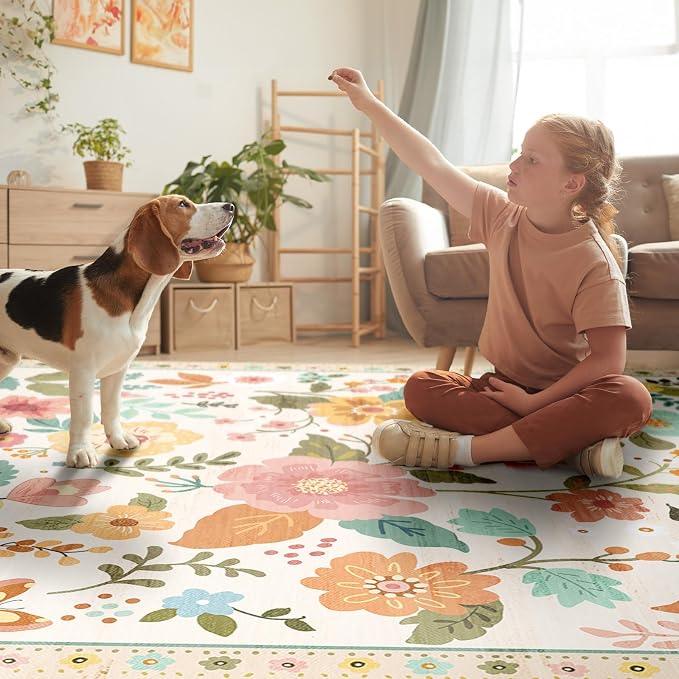 RELEANY Floral Nursery 2x10 Area Rugs Washable Print Boho Cute Carpet Non Slip - Image 9