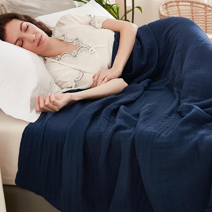 EMME Cotton Blanket Queen Size for Bed Soft Large Muslin Bed Blankets 90"x90" - Image 3