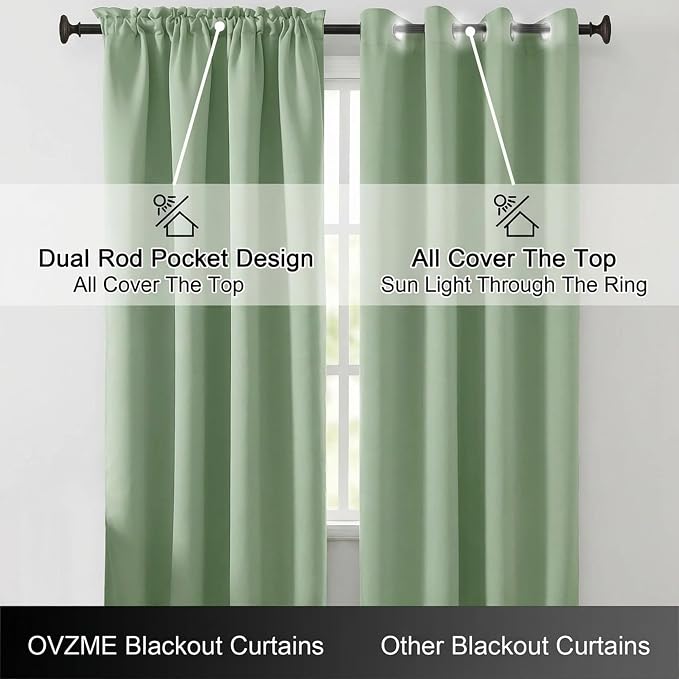 OVZME Light Green Blackout Curtains - Image 6