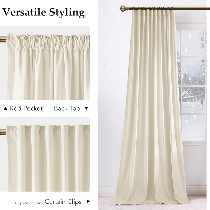 NICETOWN Ivory White Velvet Curtains 108" Length - Image 4