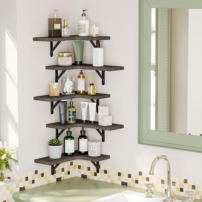 Fixwal Floating Shelves for Wall, Rustic Wood Wall Mounted Corner Shelf for - Image 4