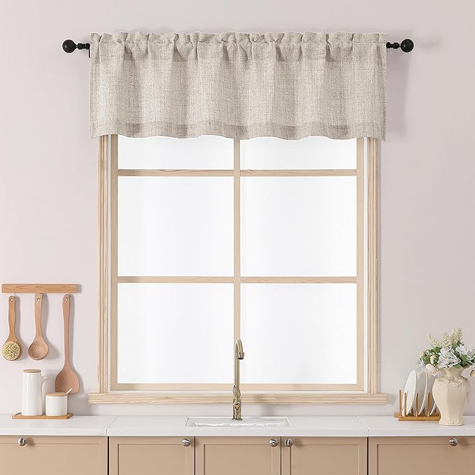 Chyhomenyc Valances for Windows, Light Filtering Faux Linen Slub Textured Small by Chyhomenyc