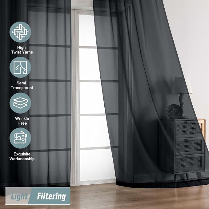Halloween Black Sheer Curtains for Window 72 inches Long 2 Panels Set, Soft - Image 5
