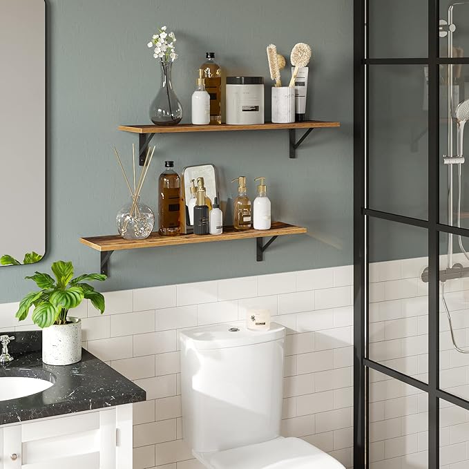 DINZI LVJ Long Wall Shelves, 31.5 Inch Wall Mounted Shelves Set of 2, - Image 7