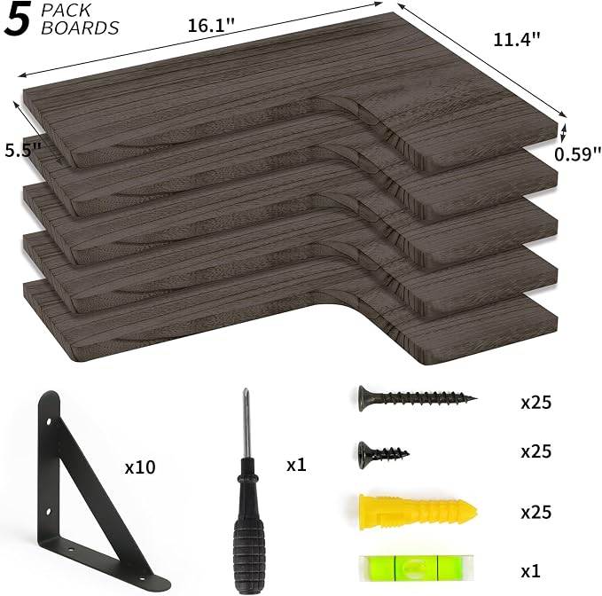 Fixwal Floating Shelves for Wall, Rustic Wood Wall Mounted Corner Shelf for - Image 3