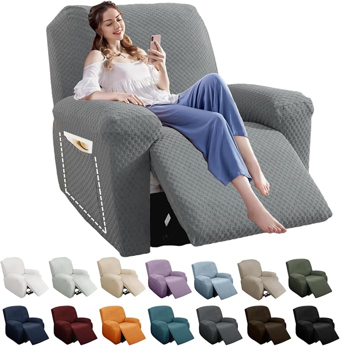 YEMYHOM 4 Pieces Oversized Stretch Recliner Slipcover Latest Jacquard Large by YEMYHOM