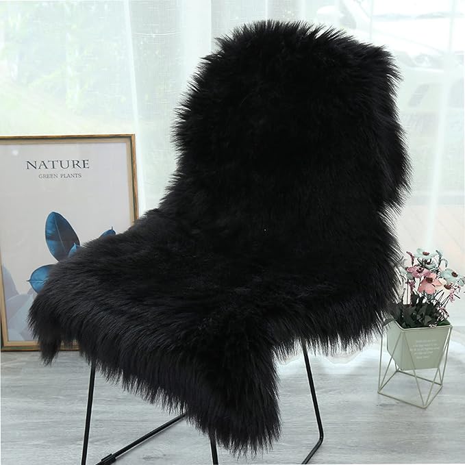 Faux Fur Small Rug 2 x 3 ft Black Shaggy Sheepskin Machine Washable Fuzzy Area - Image 7