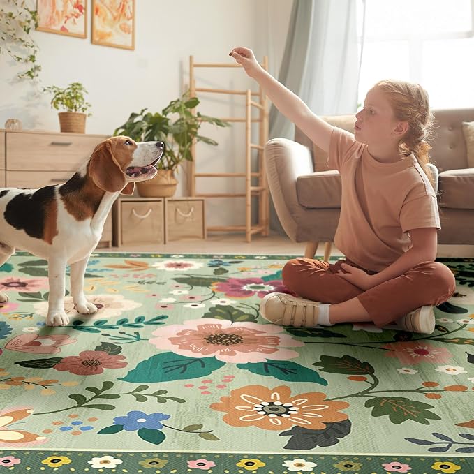 RELEANY Floral Nursery 4x6 Area Rugs Washable Print Boho Cute Carpet Non Slip - Image 9