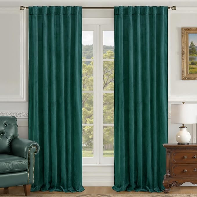 LAMIT Teal Velvet Curtains 108 Inch by LAMIT