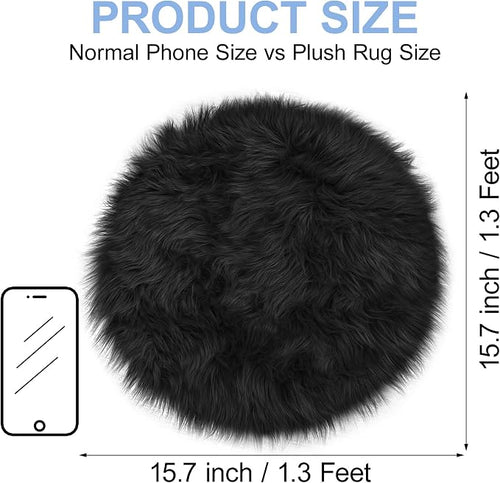 15.7 Inches Mini Black Round Faux Fur Sheepskin Area Rug, Fluffy Small Circle - Image 2