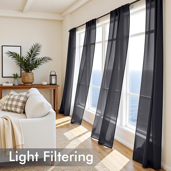 MIULEE Black Sheer Curtains 96 Inches Long, 4 Panels Set, Light Filtering - Image 4
