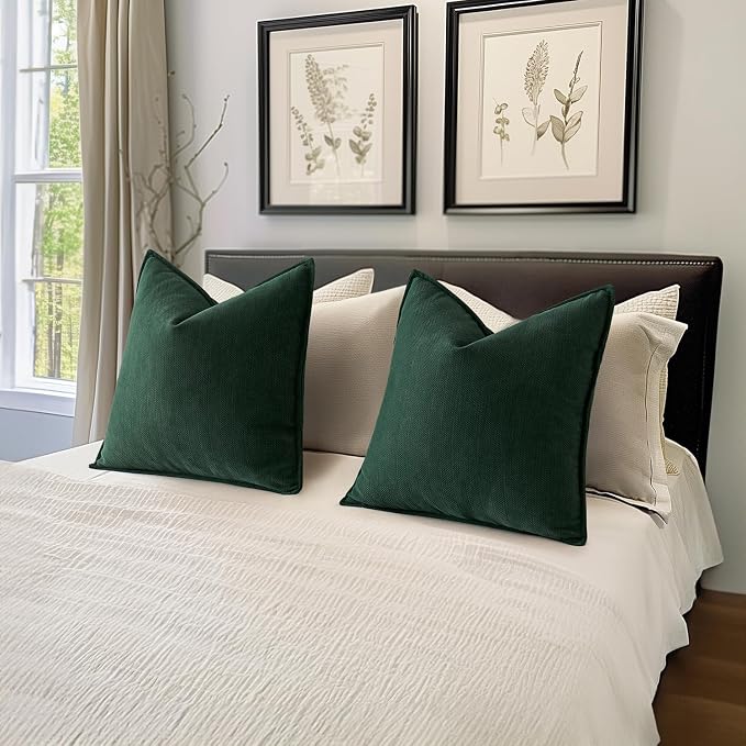 MIULEE Pack of 2 Green Decorative Pillow Covers 22x22 Inch Soft Chenille - Image 7
