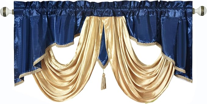 GOHD Valarie Fancy Window Valance. 54 x 18. Taffeta Fabric by GOHDGoldenOceanHomeDecor
