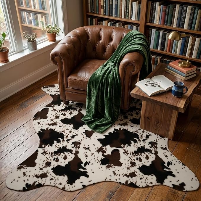 MustMat Brown Faux Cowhide Rug Western Cowboy Cow Print Fur Skin Area Carpet - Image 8