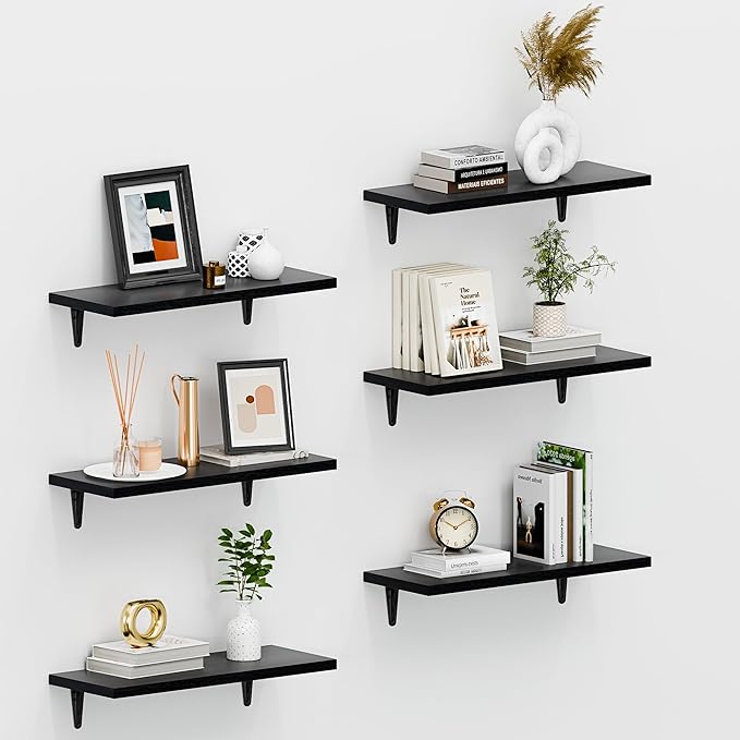 SKYSEN Floating Shelves for Wall Set of 6, 15.7in Wood Wall Shelf for Decor by skysen