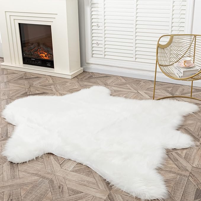 Faux White Bear Rug Faux Cowhide Carpet Animal Print Area Rug Faux Sheepskin - Image 5