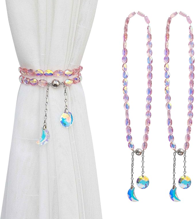 PEDOBO Magnetic Curtain Tiebacks, 2 Pack Crystal Beaded Sun & Moon Pendants by PEDOBO