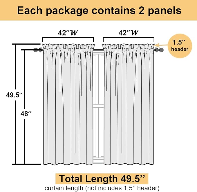 Lecloud White Sheer Curtains 48 Inch Length 2 Pcs, Light Filtering Voile - Image 2