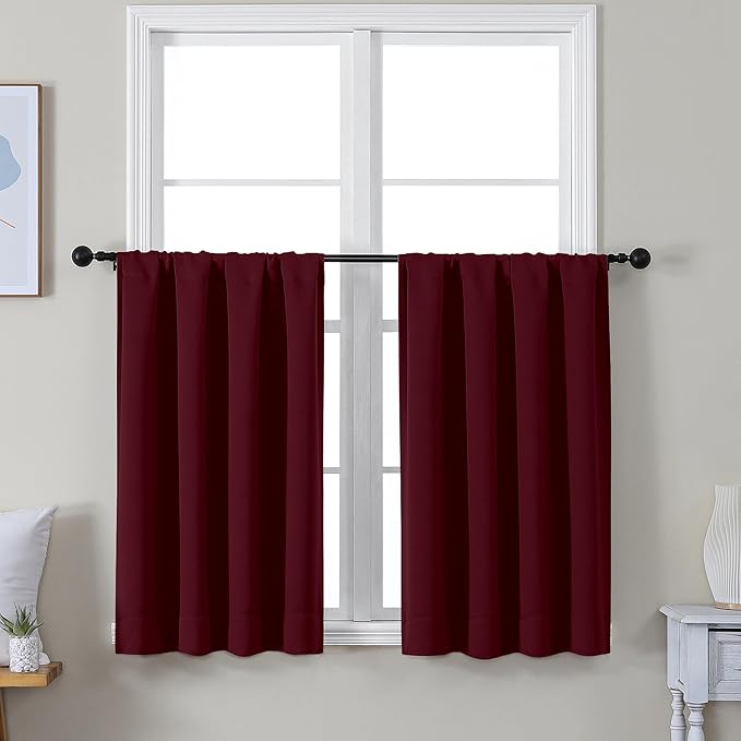 Simplebrand Ava Burgundy Short 36 Inches Blackout Curtain 2 Panels Set by Simplebrand