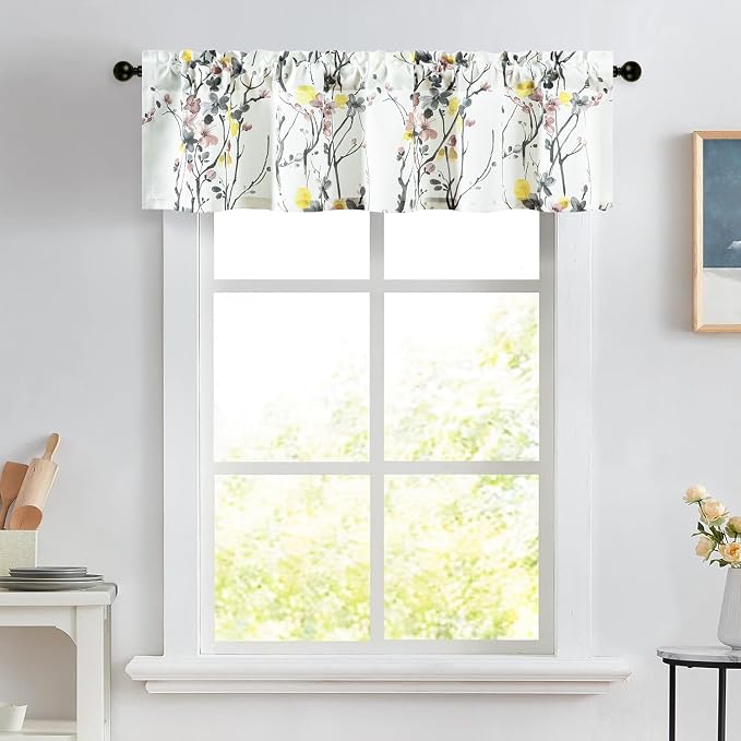 Leeva Kitchen Decorative Curtain Valance, Floral Print Linen Look Window - Image 4