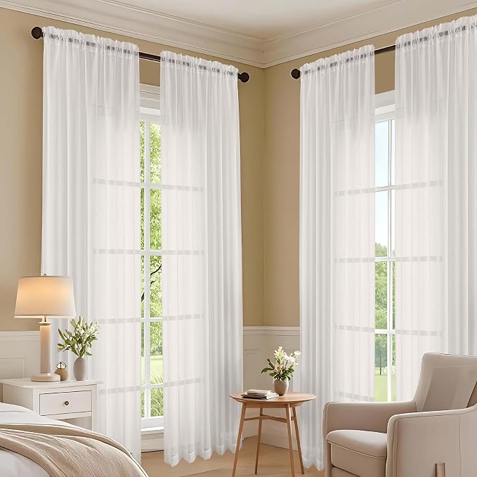 OVZME Ivory Sheer Curtains 84 Inches Long 2 Panels Set, Light Filtering Sheer - Image 7