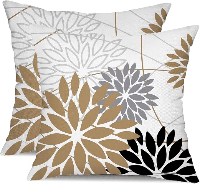DFXSZ Brown and Black Floral Pillow Covers 18x18 Set of 2 Outdoor Waterproof by DFXSZ