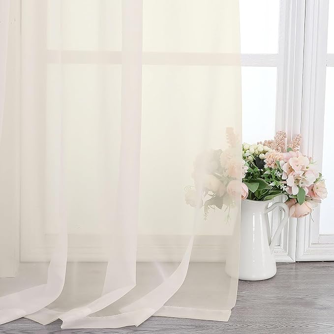 Lecloud Cream Sheer Curtains 68 Inch Length 2 Pcs, Light Filtering Bedroom - Image 9