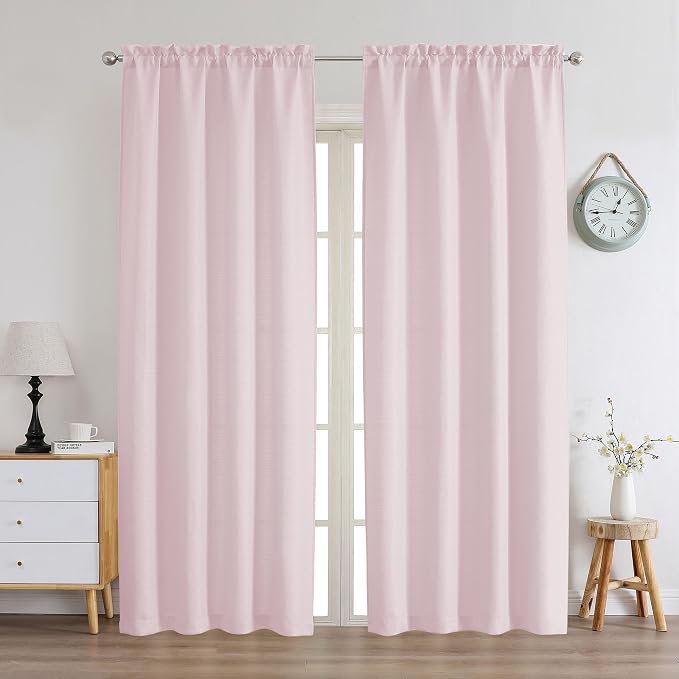 Chyhomenyc Blush Pink Curtains 78 Inch Length 2 Panels Set, Faux Linen Textured by Chyhomenyc