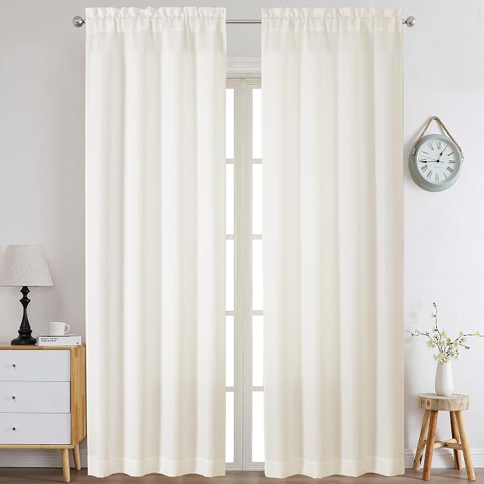 Chyhomenyc Light Filtering Curtains 90 Inch Length 2 Panels Set, Faux Linen - Image 2