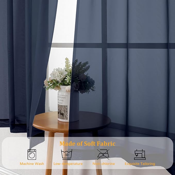 Gwine Navy Blue Sheer Curtains for Bedroom 54 inches Long 2 Panels, Light - Image 7