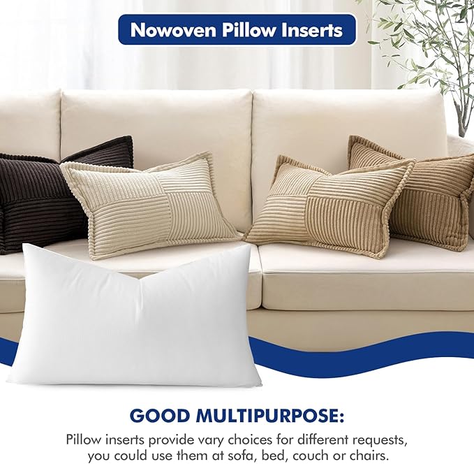 MIULEE 12x20 Pillow Inserts Set of 2, Rectangle Decorative Throw Pillow Premium - Image 2