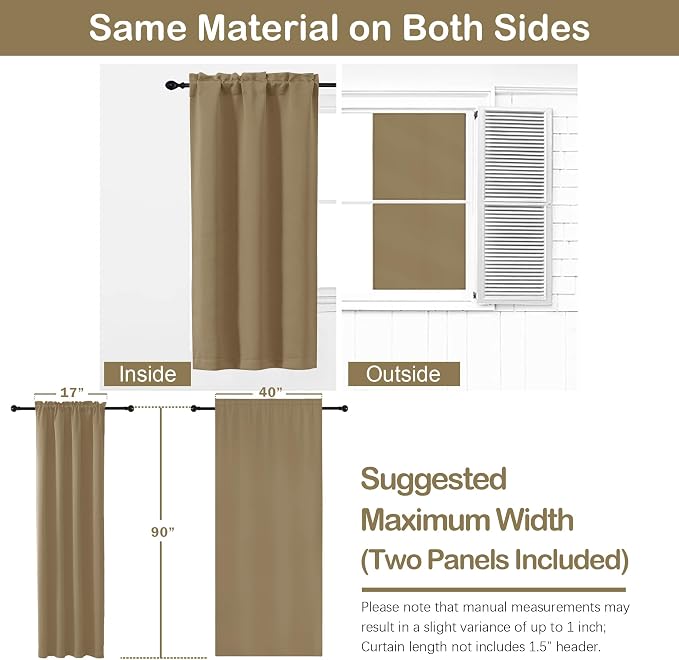 OVZME Taupe Blackout Curtains for Bedroom 90 Inches Long 2 Panels, Thermal - Image 2