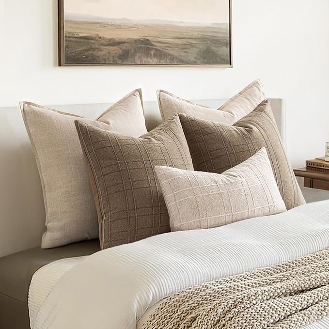 MIULEE Decorative Linen Check Lumar Throw Pillow Covers Neutral Farmhouse - Image 5