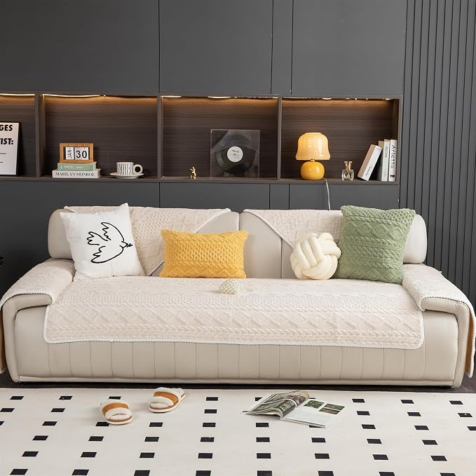 Geometric Jacquard Plush Warm Sofa Couch Cover, Soft Funny Fuzzy Couch Covers - Image 5