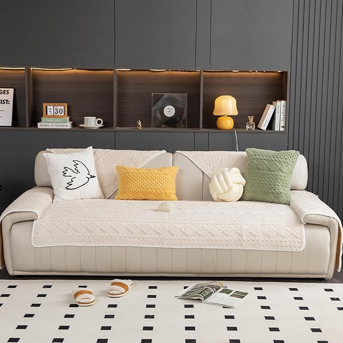 Geometric Jacquard Plush Warm Sofa Couch Cover, Soft Funny Fuzzy Couch Covers - Image 5