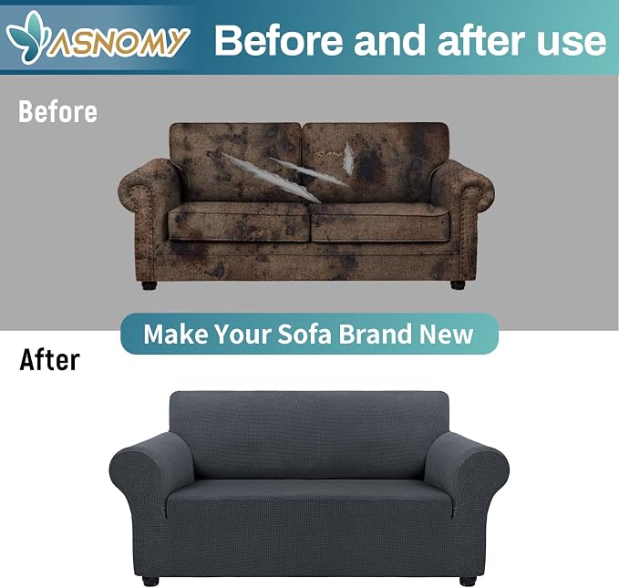 Asnomy Sofa Covers for 2 Cushion Couch Stretch loveseat Covers Slipcovers - Image 7