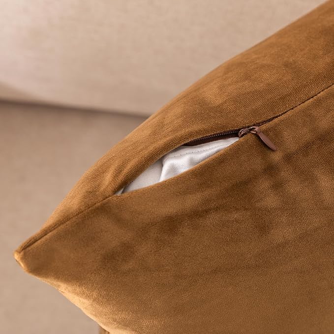 NiNi ALL Decorative Throw Pillow Covers Velvet 28x28 Inch Pack of 2 Brown - Image 5
