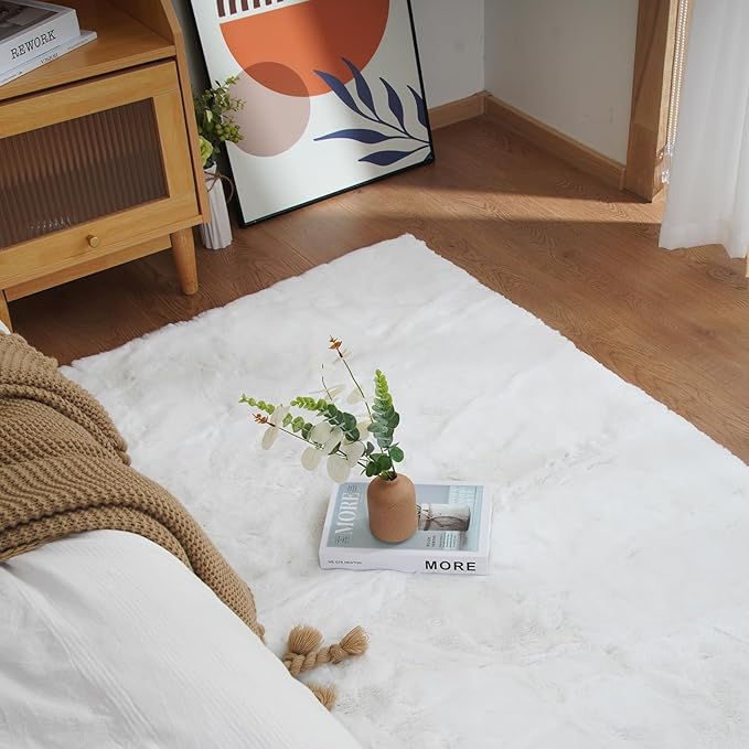 Latepis White Throw Rug 2x3 Small Furry Rugs - Image 7