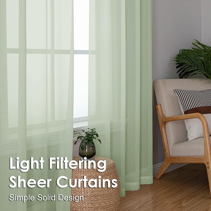 OVZME Light Green Sheer Curtains 72 Inches Long 2 Panels - Image 6