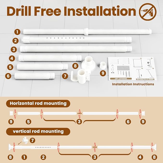 No Drill Curtain Rods for Room Divider, Adjustable Tension Rod 35-100" W x - Image 9
