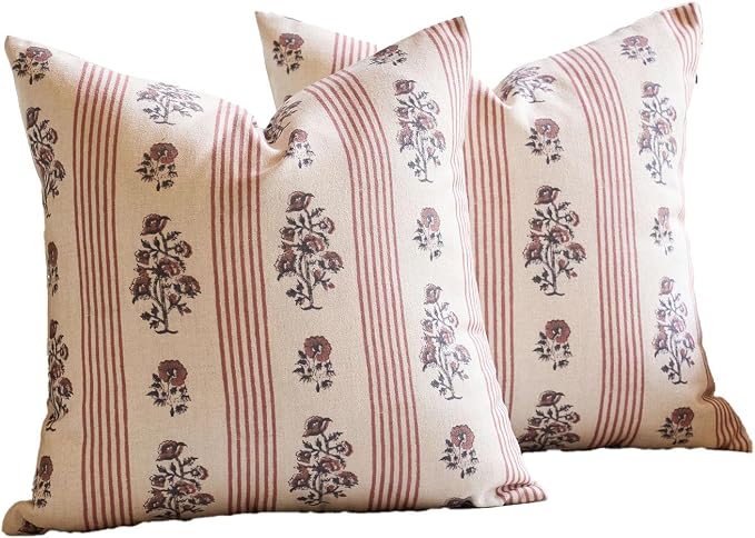 Amor Virisso Floral Throw Pillow Covers 24x24 Set of 2 Block Print Pillow - Image 8