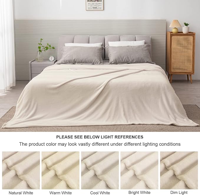 BEDELITE Fleece Blankets Queen Size Beige Throw Blankets - Image 3