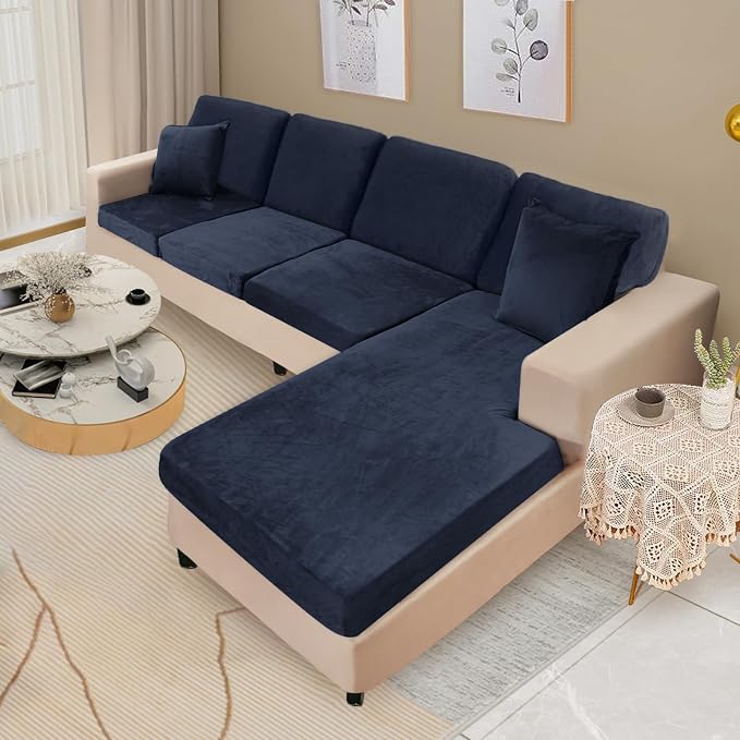 NAISI Sectional Couch Covers 8 Pieces Velvet Couch Cushion Covers L Shape Soft - Image 2