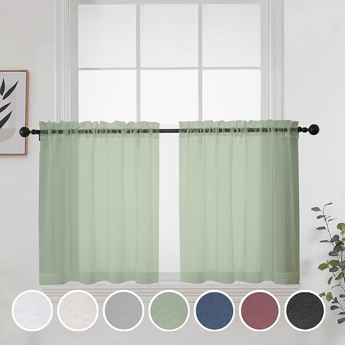 OWENIE Short Sheer Curtains 30 Inches 2 Panels Set, Kitchen Tiers Light - Image 2