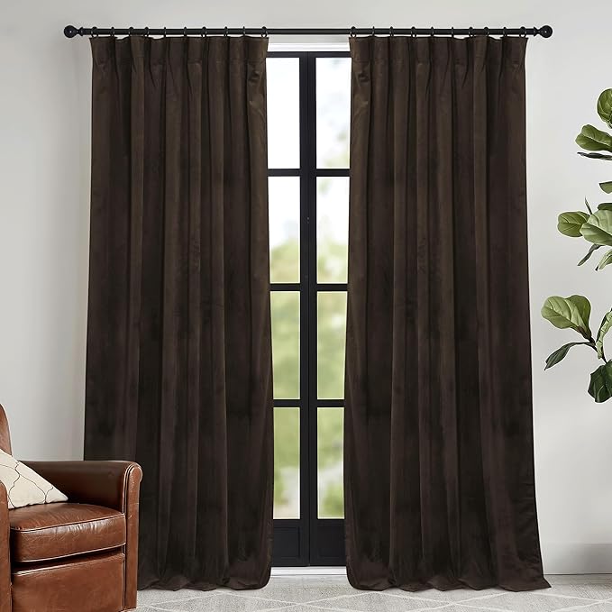 RYB HOME Brown Velvet Curtains 72 inches by RYBHOME