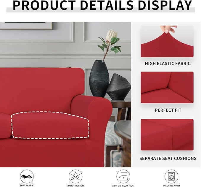 Easy-Going Oversized 3 Pieces Stretch Fleece Soft Loveseat Couch Cover - Image 6
