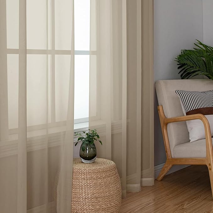 Aiyufeng Taupe Sheer Curtains 84 Inches Long 2 Panels Set, Semi Transparent - Image 4