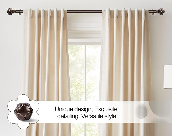 KAMANINA 1 Inch Extra Long Curtain Rod 140 to 195 Inches Bronze Heavy Duty - Image 5