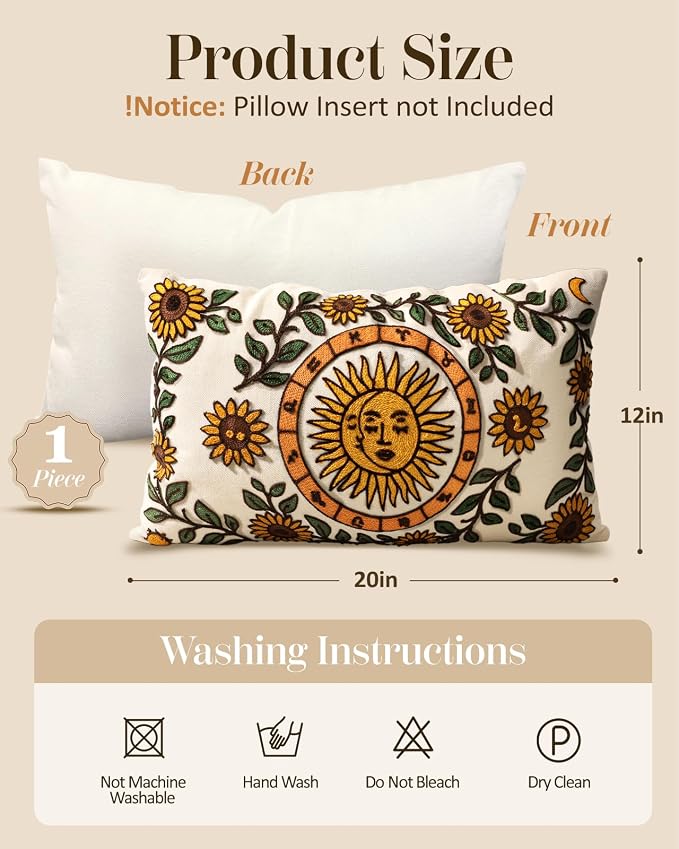 Embroidered Lumbar Pillow Cover 20x12 Inch - Image 4