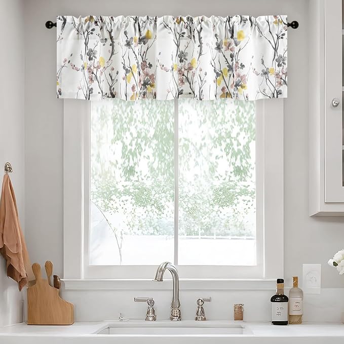 Leeva Yellow Flower Printing Valance Curtains - Image 2
